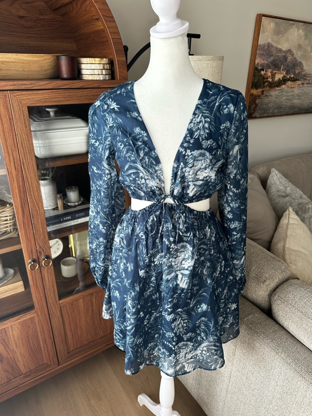 Abercrombie & Fitch Teal Floral Cutout Mini Dress Size Small